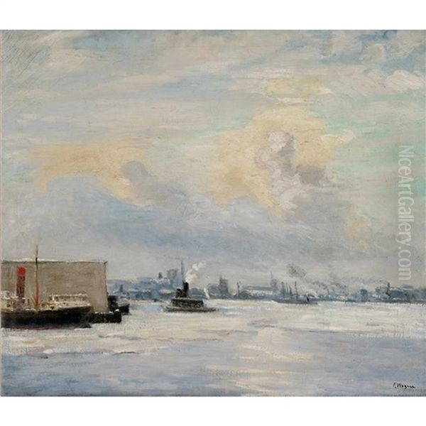 Harbor Scene With Tug Boat Oil Painting by Frederick R. Wagner