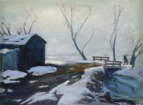 Winter Landscape Oil Painting by Frederick R. Wagner