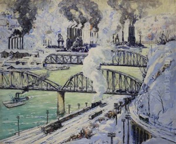 Steel Mills, Pittsburgh Oil Painting by Frederick R. Wagner