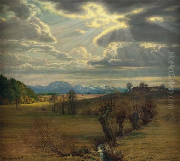 Blick Von Vocklabruck Auf Den Traunstein Oil Painting by Hans Wagner