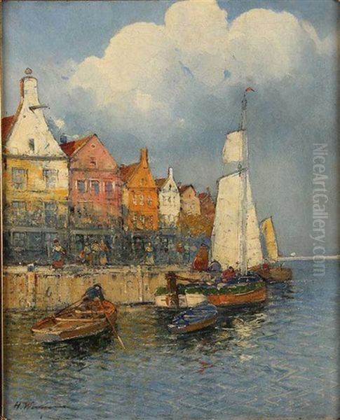 In The Harbor Oil Painting by Hans Wagner