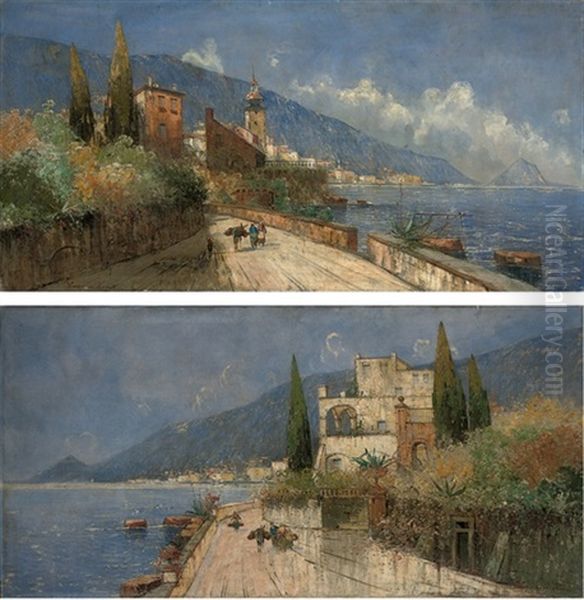 Figures On The Capri Coast (+ Figures On The Capri Coast; Pair) Oil Painting by Hans Wagner