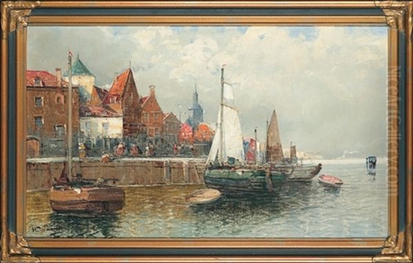 In Harbour Oil Painting by Hans Johann Wagner