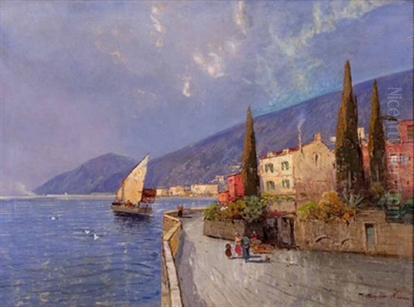 Italienische Kustenlandschaft Oil Painting by Hans Johann Wagner