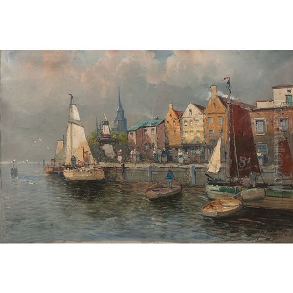 Harbor Scene Oil Painting by Jacob Wagner