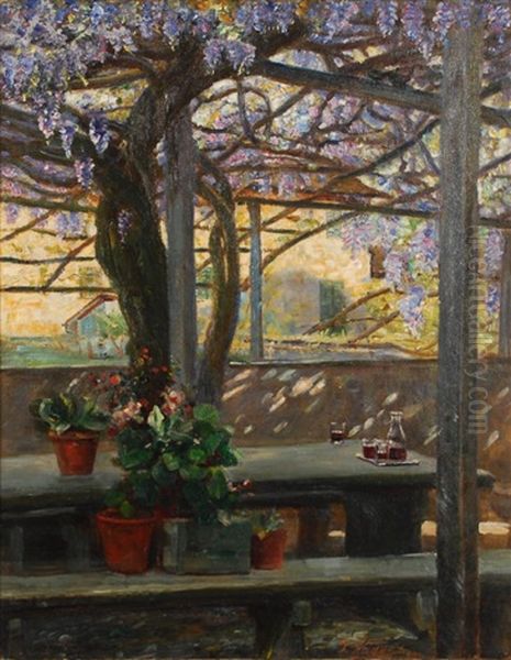 Glizinien Pergola Oil Painting by Jacob Wagner