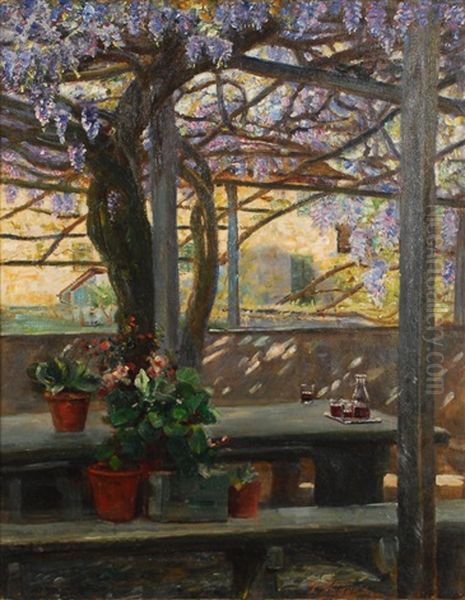 Glizinien Pergola Oil Painting by Jakob Wagner