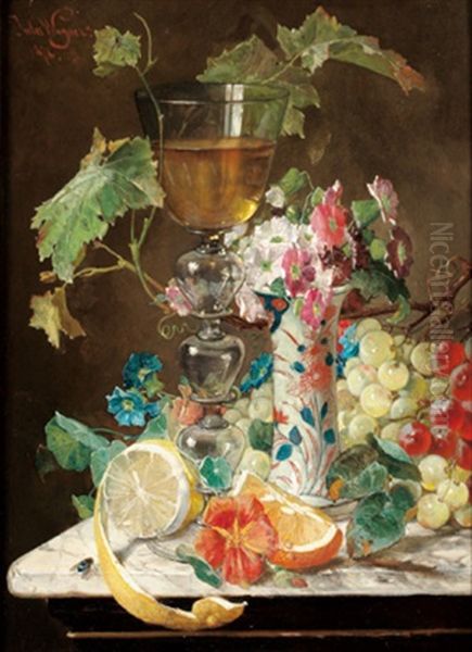 Stilleben Mit Obst Und Weinranke Oil Painting by Julius Wagner