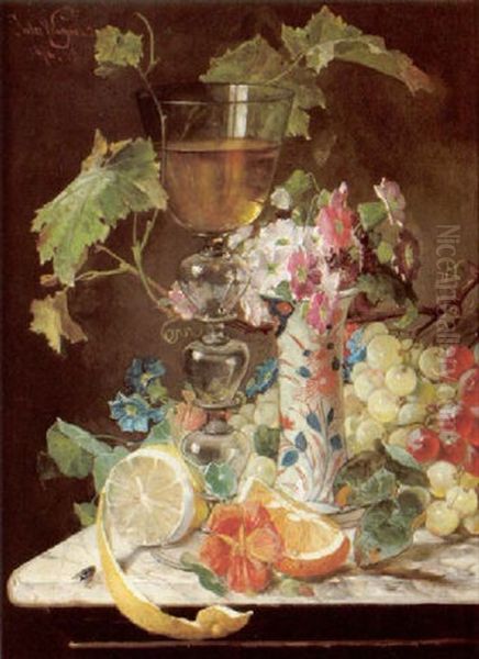 Stilleben Mit Obst Und Weinranke Oil Painting by Julius Wagner