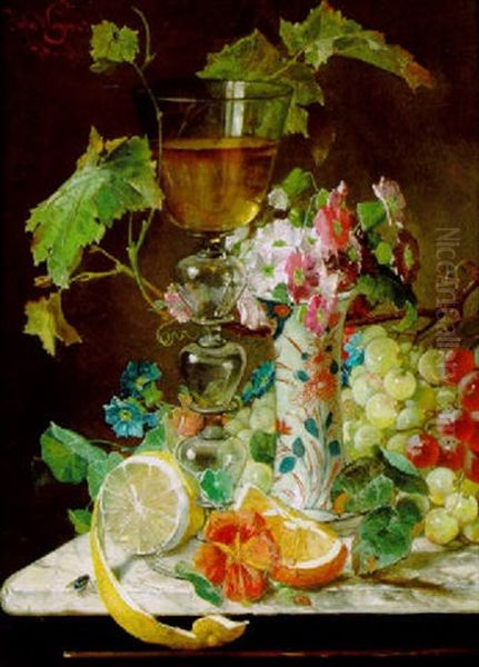 Stilleben Mit Obst Und Weinranke Oil Painting by Julius Wagner