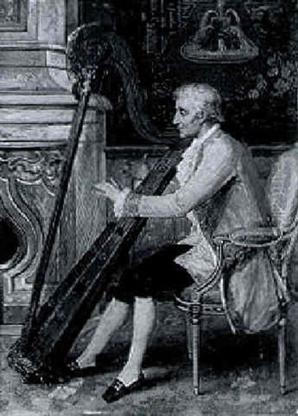 The Harpist Oil Painting by Julius Wagner