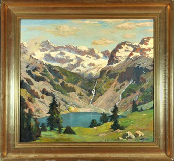 Gebirgssee Im Fruhjahr Bei Schneeschmelze Oil Painting by Karl Wagner