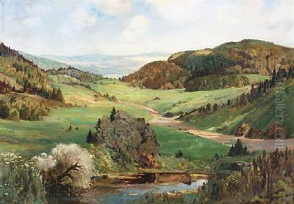 Landscape From Schwaben Oil Painting by Karl Wagner