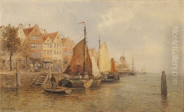 Hafenszene Bei Rotterdam Oil Painting by Karl Theodor Wagner