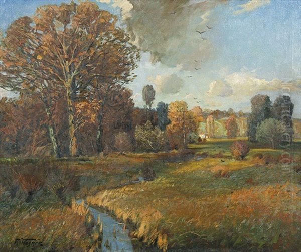 Herbstlich Landschaft Mit Bachlauf Oil Painting by Karl Theodor Wagner