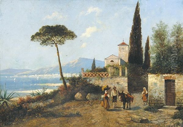 Dorf An Der Suditalienische Kuste Oil Painting by Karl Theodor Wagner