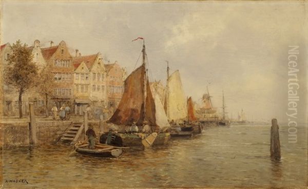 Hafenszene Bei Rotterdam Oil Painting by Karl Theodor Wagner