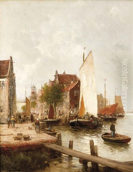 Hafen Von Stettin Mit Reicher Figurenstaffage Oil Painting by Karl Theodor Wagner