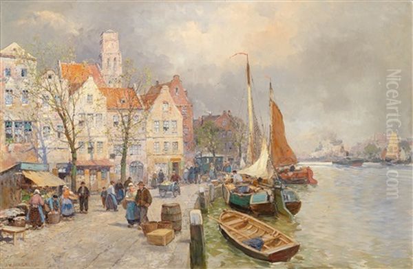 Partie Aus Amsterdam (?) Oil Painting by Karl Theodor Wagner