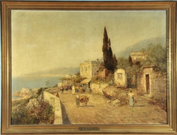 Belebte Kustenstrase Bei Sorrent Oil Painting by Karl Theodor Wagner