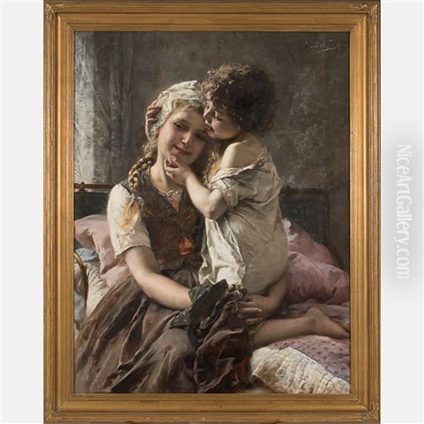 Two Siblings Oil Painting by Paul Hermann Wagner