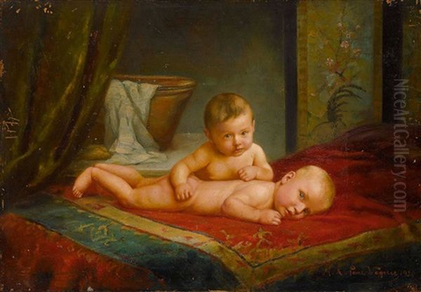 Zwei Kleine Kinder Nach Dem Bade Oil Painting by Paul Hermann Wagner