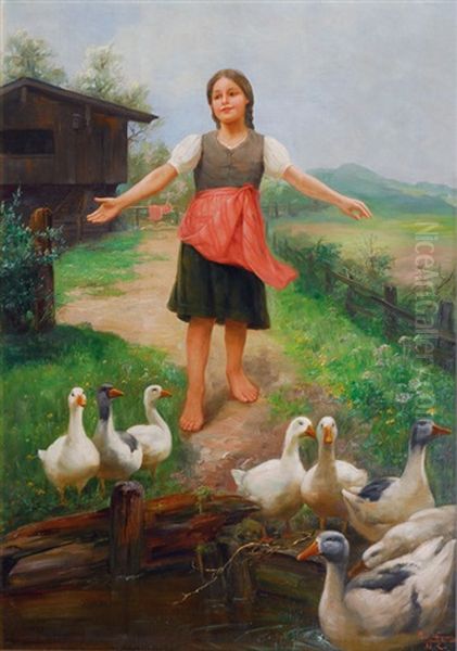 Girl With Geese by Paul Hermann Wagner