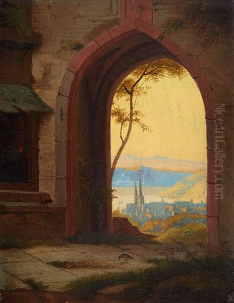 View Through An Archway Oil Painting by Philipp Jakob Wagner