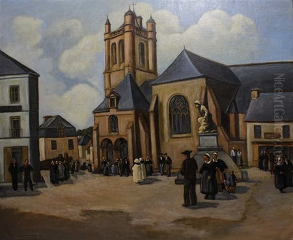 Place De L'eglise, Rostrenen Oil Painting by Pierre Wagner