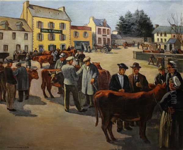 Marche Aux Bestiaux, Rostrenen Oil Painting by Pierre Wagner