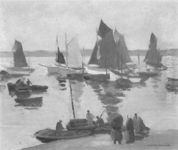 Segelboote In Ufernahe Oil Painting by Pierre Wagner