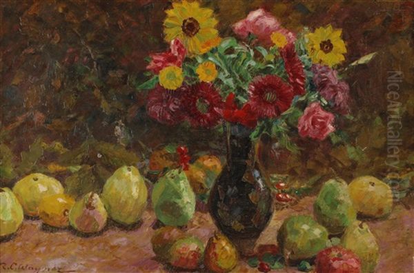 Stillleben Mit Blumen Und Fruchten Oil Painting by Richard Carl Wagner