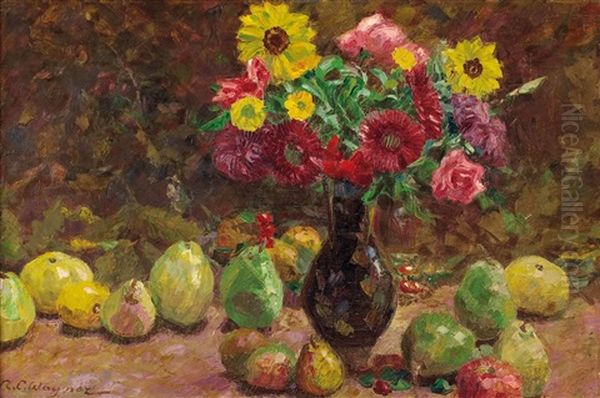 Stillleben Mit Fruchten Und Blumen Oil Painting by Richard Carl Wagner