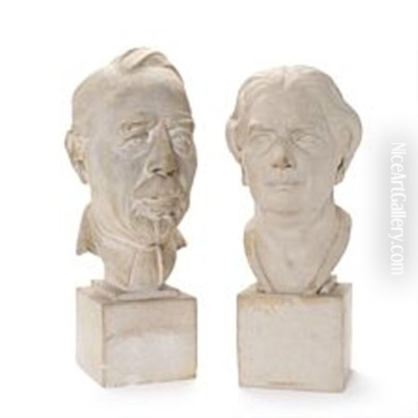 A Pair Of Plaster Portrait Busts Of Johan Rohde And A Woman by Siegfried Wagner