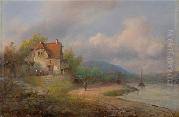 Haus Am Flussufer Oil Painting by Wilhelm Georg Wagner