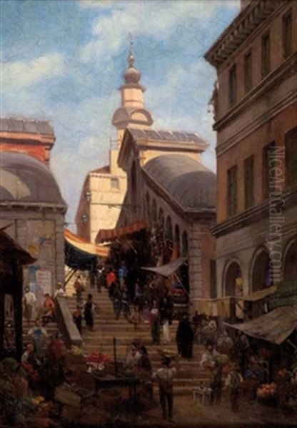 Venedig (+ Rialtobrucke Mit Gassenszene, Verso) Oil Painting by Julius Wagner