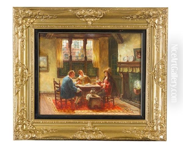 Conversation In A Dutch Interrior Oil Painting by Fritz Wagner