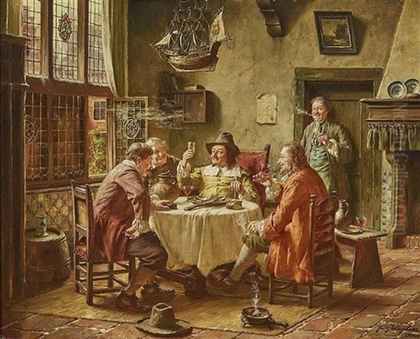 Group Of Men In An Old Dutch Room Oil Painting by Fritz Wagner