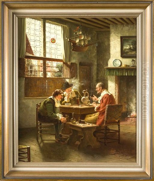 Gesellige Herrenrunde Im Stil Des 17. Jh. Oil Painting by Fritz Wagner