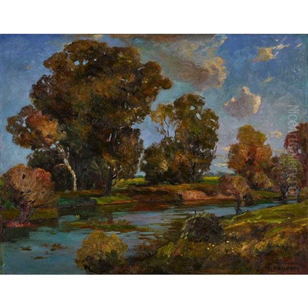 Flusslandschaft Oil Painting by Karl Wagner