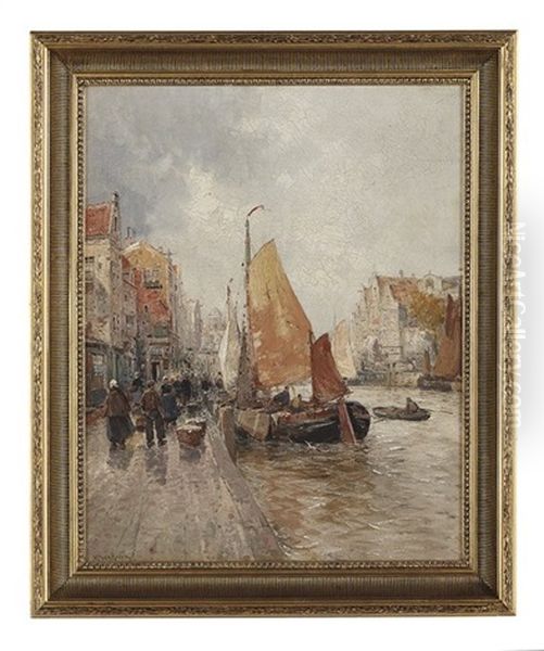 Canal Scene With A Sailboat Oil Painting by Karl Wagner