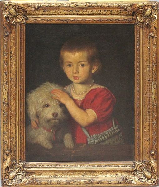 Kinderbildnis Der Tochter Des Kunstlers Zouri Wagner (geb. In Constantinopel)mit Ihrem Hund Oil Painting by Karl Wagner