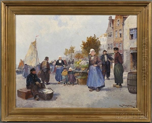 Dutch Flower Market Oil Painting by Karl Wagner