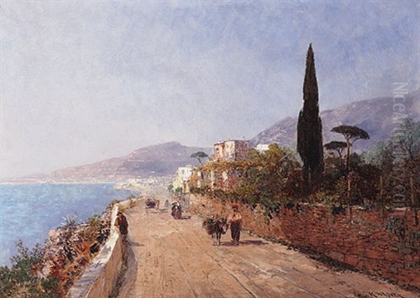 Blick Auf Italienische Kustenstrase An Einem Prachtvollen Fruhlingstag Oil Painting by Karl Wagner