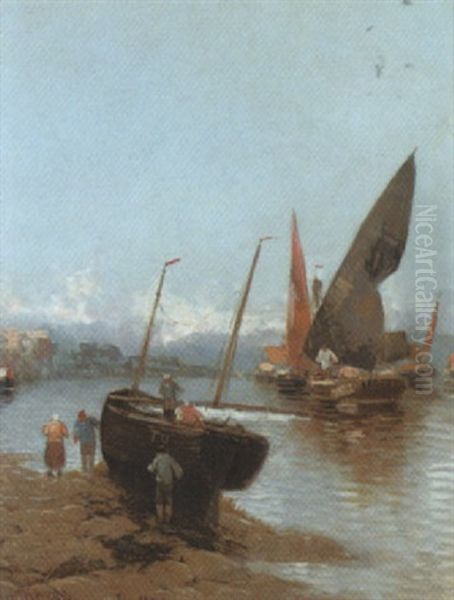 Fischerbarken An Der Istrischen Kuste Oil Painting by Johann Wagner-Deines