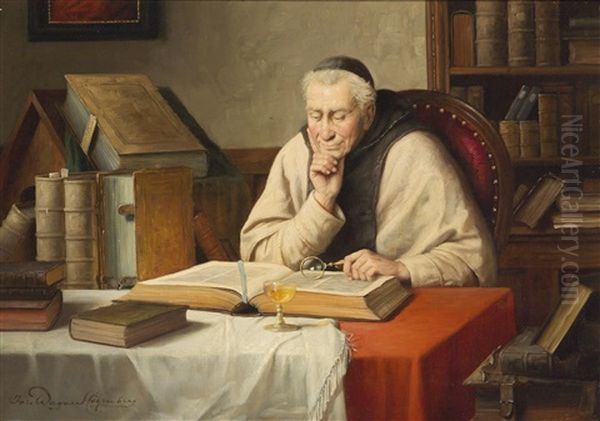 Monk Reading Oil Painting by Josef Wagner-Hohenberg