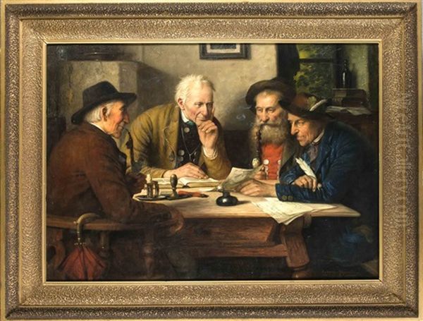 'der Kontrakt' Oil Painting by Josef Wagner-Hohenberg