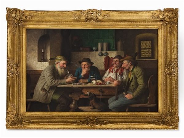 Tavern Scene Oil Painting by Josef Wagner-Hohenberg