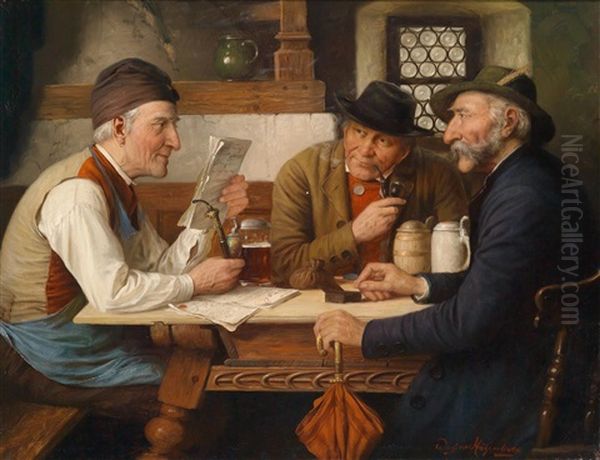 Die Wirtshausrunde Oil Painting by Josef Wagner-Hohenberg