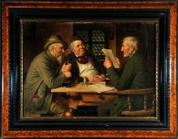 Drei Herren Am Tisch Im Wirtshaus Oil Painting by Josef Wagner-Hohenberg